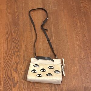 Min & Mon Cream and Black Eye Faux Fur Leather Crossbody Bag